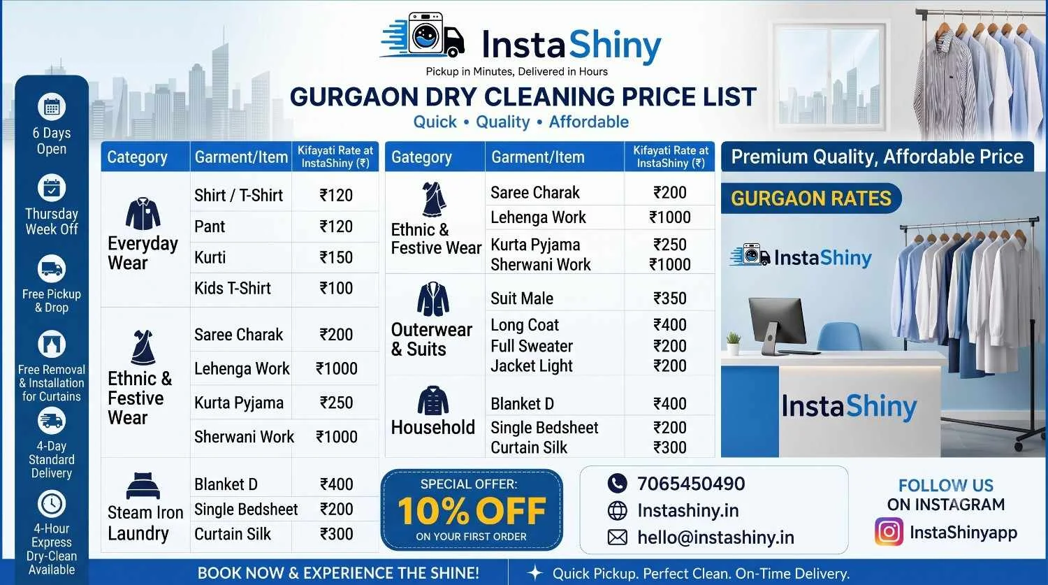 Dry Cleaning Price List in Gurgaon, India